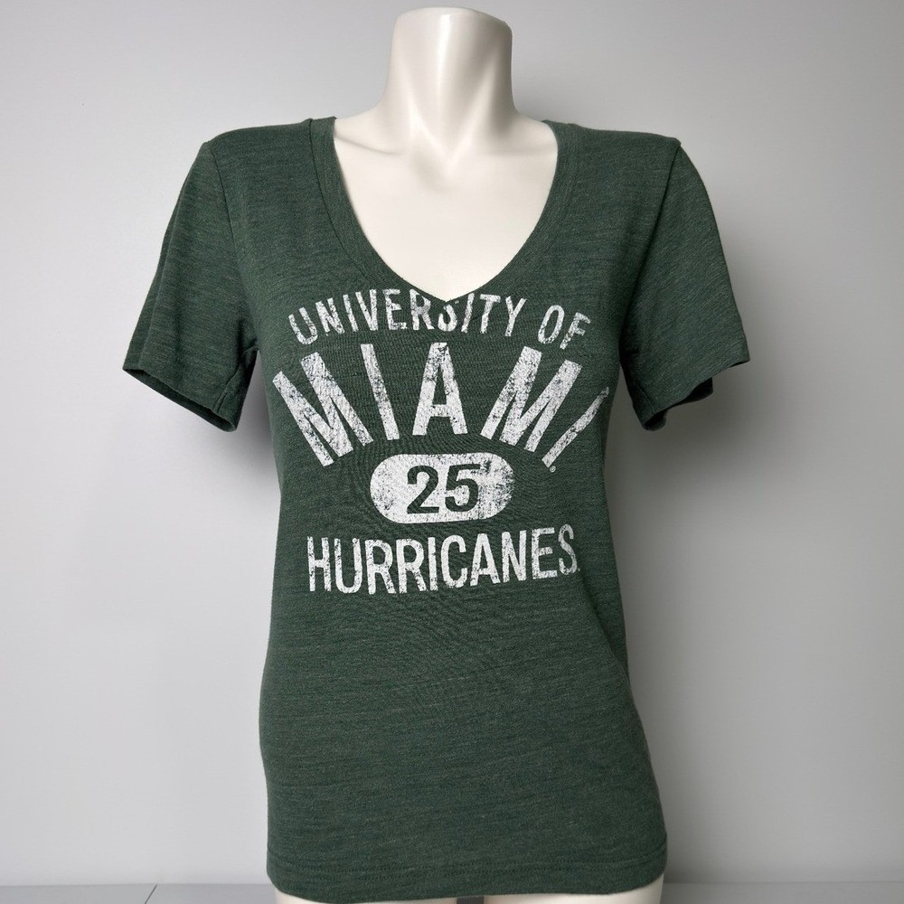 Original League University of Miami Hurricanes T-Shirt Green V-Neck Womens M